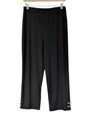 Frank Lyman Black Pull-On Capris Pants Chic Stretch Button Hem